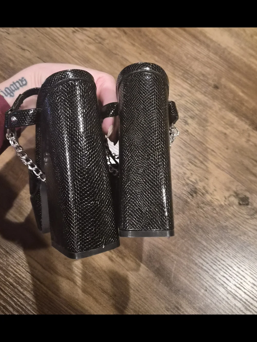 Dolls Kill Black Snake Platform Sandals with Silver Toe Cap